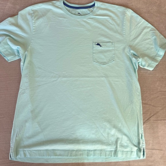 Tommy Bahama Other - Tommy Bahama T Shirt Mens Large Aqua Blue Pima Cotton Pocket Tee Casual